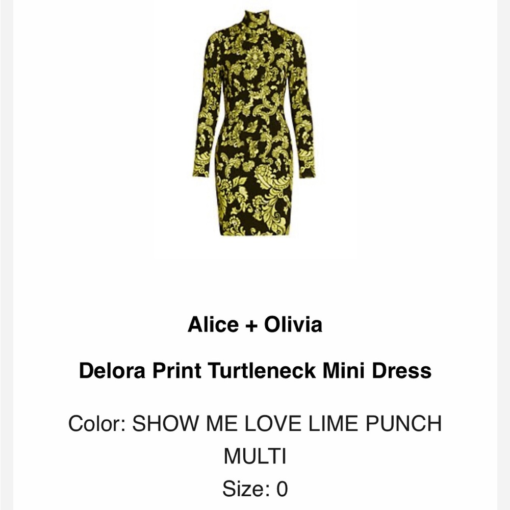 Alice & Olivia Delora Long Sleeve Print Turtleneck Minidress